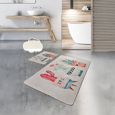Bosdela Happy Cactus 2-delige Wasbare, zachte en comfortabele badmatten, toiletmatten en badkleden zijn ideaal voor de badkamer en het toilet 60x100 cm + 50x60 cm
