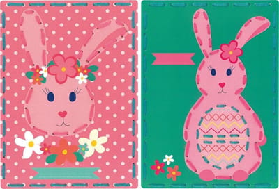 Vervaco - Borduurkaart kit - Konijnen met bloemen set van 2 - PN-0157041 - Borduren - Borduurpakket - Borduurpakket kind