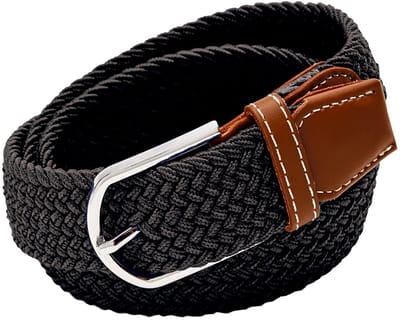 Gevlochten riem - Elastisch/rekbaar - Broekriem - Stretchy belt - Imitatieleer - 105/120cm - Zwart - Kledingaccessoire - Jonyx