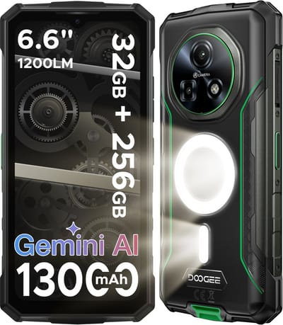 DOOGEE Fire 5 Ultra - Smartphone - Robuuste Smartphone - 32GB RAM + 256GB ROM/2TB TF - Android 15 - 13000mAh - 6,6 inch 90Hz Scherm - IP68 Waterdicht - 1200LM Kampeerlamp - Gemini AI - NFC & GPS - Face ID - Groen