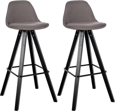 CLP Corbin 2er Set barkrukken - Met rugleuning - Hout Vierkant frame - Stof - zwart/taupe