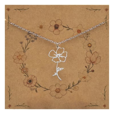 Bixorp Geboortebloem Ketting Augustus / Klaproos - Zilverkleurig Roestvrij Staal - Bloem Cadeau voor Dames & Meisjes