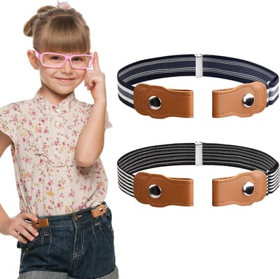 Set van 2 Elastische Kinderriemen, Verstelbare Riem zonder Gesp voor Jongens en Meisjes, Ideaal voor Spijkerbroeken en Broeken, One Size