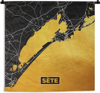 Wandkleed - Wanddoek - Stadskaart – Frankrijk – Kaart – Sète– Plattegrond - 180x180 cm - Wandtapijt