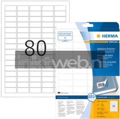 Herma 10003 Verwijderbare papieretiket 35,6 x 16,9mm wit (Origineel)