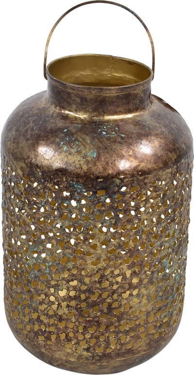 Lesi Living Lantaarn/windlicht - Oosterse stijl - goud - metaal - antieke uitstraling - 20 x 32 cm