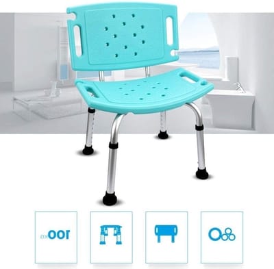 Douchestoel - Badstoel Ouderenstoel - Veilig Douchen - Ergonomisch Ontworpen Zitting - 68-83 cm Hoogte - Blauw