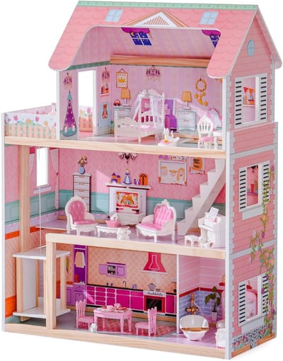 DailySupplies® Poppenhuis - Houten Poppenhuis met Meubels - Kinderspeelgoed 1 jaar en Ouder - Roze
