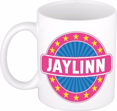 Bellatio Decorations - Jaylinn voornaam - koffiemok - beker - wit/roze - 300 ml - Cadeau - Dames - Collega - Moederdag - Verjaardag