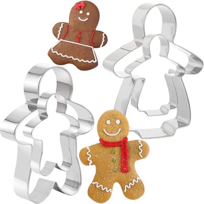 Famanu – Peperkoekmannetje uitsteekvormen set van 4 roestvrijstalen koekjessnijders voor kerstkoekjes bakken en taartdecoratie