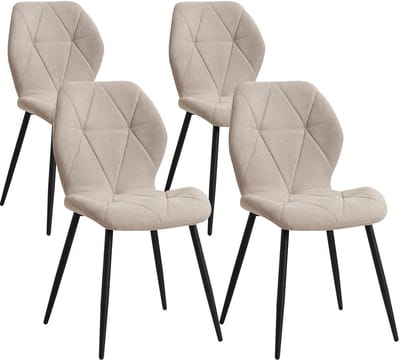 Questyr - beige - Set van 4 moderne eetkamerstoelen - gestoffeerd - gewatteerd linnen - minimalistische bureaustoelen voor keuken - eetkamer