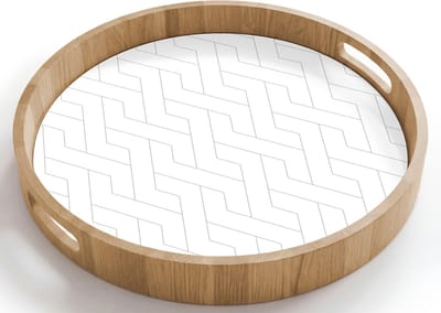 Dienblad rond 40x40 cm - Schootdienblad hout - Grafisch - Patroon - Modern - Borrelplank rechthoek - Plateau houten dienbladen