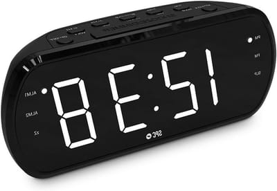 Radiowekker LED - Wekker met Radio - Rustig Wakker Worden - XXL Cijfers - 18 inch display - Zwart