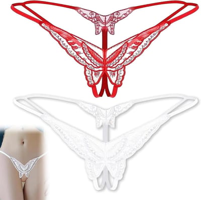 Sexy kanten G-string set voor dames - 2 stuks lage taille, ademend en elastisch ondergoed voor een verleidelijke date night of feest