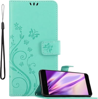 Cadorabo Hoesje geschikt voor Xiaomi Mi A1 / Mi 5X in BLOEMEN TURKOOIS - Beschermhoes in bloemmotief met magnetische sluiting, standfunctie en kaartsleuven Book Case Cover Etui