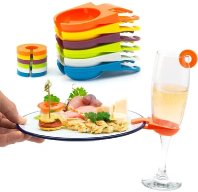 Dailygoods- Buffetplaatklemmen 12-delige set - Plaathouders/ID-ringen - Feestaccessoires - Kleurige markeringen - Ideaal voor buffetten - Houdt glazen/borden stevig vast