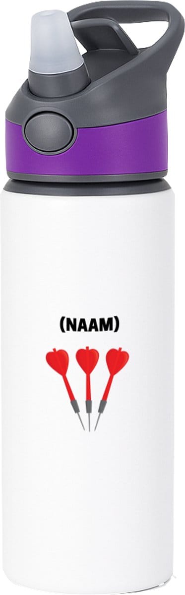 Hacebo® - Darten met eigen naam waterfles met rietje paars - Dartbord - Darter - Sport - water fles - 650ML