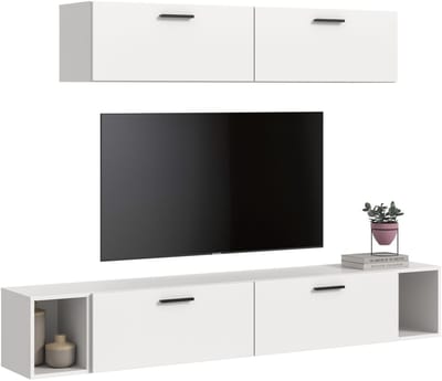Moderne woonkast in wit - Ruime opbergcombinatie voor woonkamer en appartement - 202cm