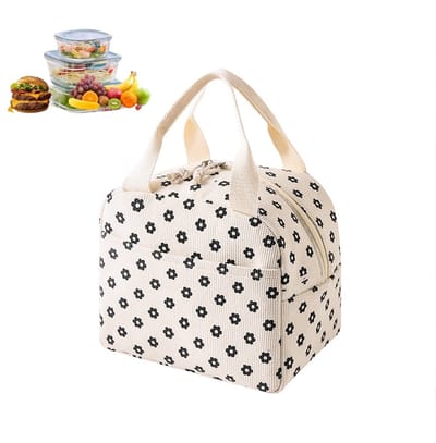 Unisex Lunchtas — Leuke, Herbruikbare Corduroy Lunchtas — Geïsoleerde Lunchbox met Grote Inhoud — Ideaal voor Werk — Maaltijdhouder — Thermotas — Waterdichte & Draagbare Handtas — Koeltas — 25,5 x 21 x 17 cm