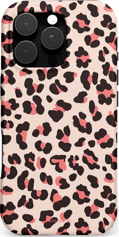 Casetastic hoesje geschikt voor Apple iPhone 16 Pro - MagSafe - Dubbellaagse bescherming - Tropische Panter - Fashion Case - Zand Zwart Koraal