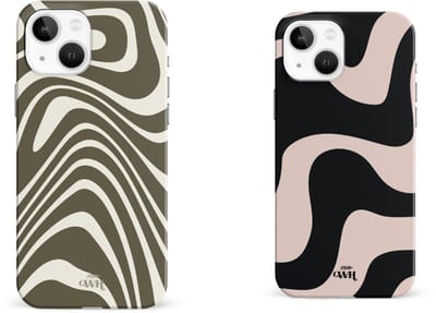 xoxo Wildhearts telefoonhoesjes Boogie Wonderland Green + Ride With Me Zwart & Beige – Double Layer Hard Cases met golvend patroon – stevig & stijlvol – geschikt voor iPhone 13 Mini