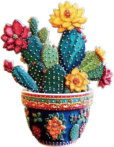 Cactus Puzzel - Houten Puzzel Bloem - Ontspannen Vrije Tijd - Handgeschilderd Kunstontwerp - 22 x 17 cm - Kleurrijk