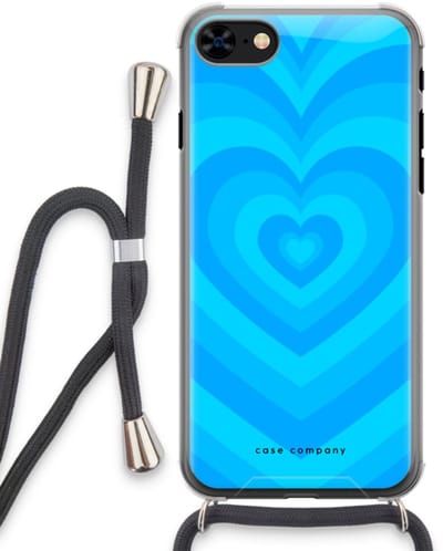Case Company® - Hoesje met koord geschikt voor iPhone 8 hoesje met Koord - Hart Blauw - Telefoonhoesje met Zwart Koord - Bescherming aan alle Kanten en Over de Schermrand