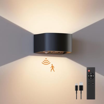 Wandlamp met Sensor - Bewegingslamp Binnen - Verlichting Aanbrengen - Op Batterijen Werking - 1 Stuk - Zwart