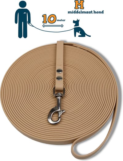 Miqdi lange lijn - BioThane ® - creme - 10 meter lang - 13 mm breed - M - middelmaat hond - lange hondenriem