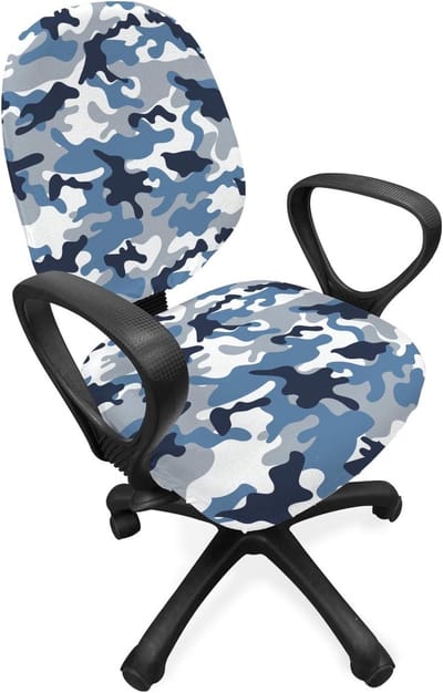 ABAKUHAUS Camouflagepatroon bureaustoel overtreksel, zachte kleurenontwerp, decoratieve beschermhoes gemaakt van rekstof, indigo blauwgrijs