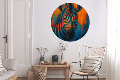 WallCircle - Wandcirkel - Muurcirkel - Zebra - Abstract - Blauw - Aluminium - Dibond - 140x140 cm - Binnen en Buiten