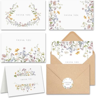 Set van 20 Luxe Bedankkaarten (10x15cm) met Enveloppen en Stickers - Blanco Binnenzijde