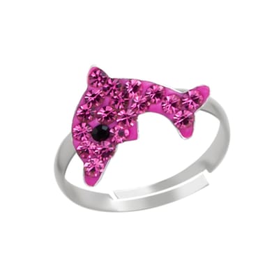 Zilveren ring - meisjes - dolfijn - roze kristallen - 925 zilver