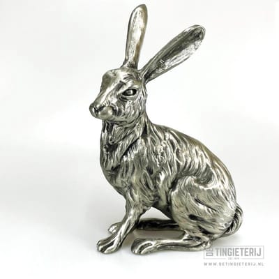 Tinnen Haas - Jachttrofee - Levensecht - Uniek exemplaar - Cadeau jager - Sculptuur Jachthut