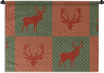 Wandkleed - Wanddoek - Patroon - Hert - Groen - Rood - 60x45 cm - Wandtapijt
