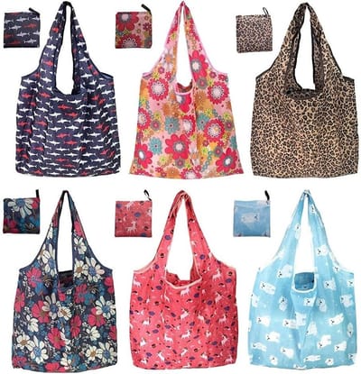 Herbruikbare Vouwbare Winkeltassen Set van 6, Milieuvriendelijke Grote Wasbare Tote Bags in Diverse Kleuren voor Boodschappen en Dagelijks Gebruik