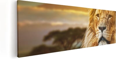 Artaza Canvas Schilderij Leeuw Portret - 60x20 cm - Wanddecoratie Woonkamer - Muurdecoratie Afrikaanse Dieren - Kamer Accessoires Savanne
