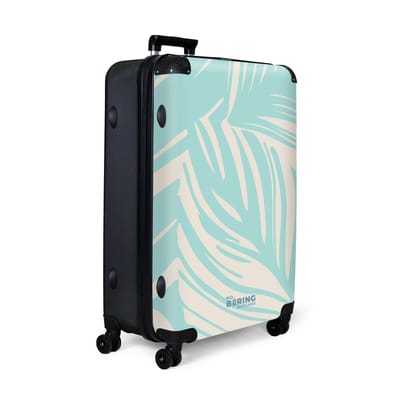 NoBoringSuitcases.com® - Koffer groot - Reiskoffer lichtgewicht - Grote bladeren in lichtblauw met beige - Rolkoffer met 4 wielen - Grote trolley XL - 98 liter bagage