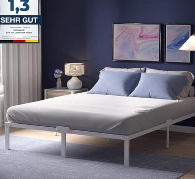 Luxe Metalen Bedframe met Boxspring Look - 140x200 cm - Extra Hoge Opbergruimte (41cm) - Inclusief Poten & Lattenbodem - Wit Industrieel Design