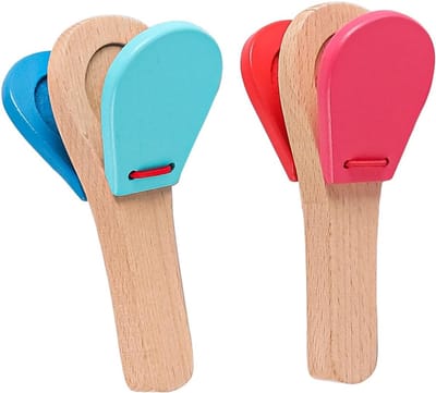 Houten Castagnetten - Slag Instrumenten - Muziek Leren - Natuurlijk Hout - Set van 2