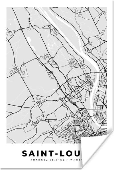 Poster Plattegrond - Kaart - Stadskaart - Frankrijk - Saint-Louis - 120x180 cm XXL