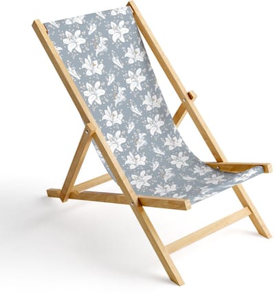 FEROCITY - Opklapbare ligstoel - Houten - strandstoel met afneembare hoes - 120 x 58 x 45 cm - Birke - Blauw-Wit Lelies