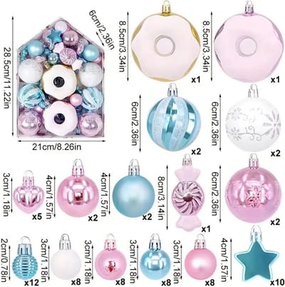 Livano Kerstballen - Kerstversiering - Plastic - Kerstballenset - 72 stuks - Roze/Wit/Blauw