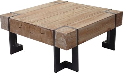 Salontafel Woonkamer Industieel Vierkant Blok Salontafel in Massief Dennen Hout en Metaal 60x60 cm
