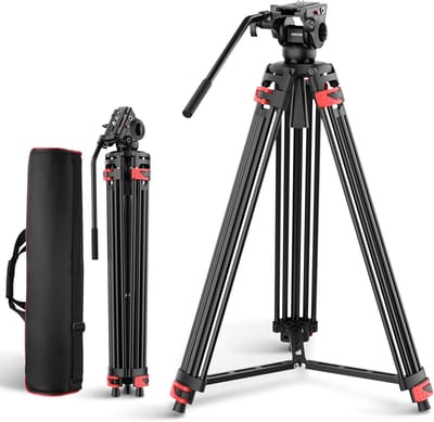 Basis 74 Inch Video Tripod met Vloeistofkop, Stabiele Camera Statief met Snelle Ontgrendeling en Maximaal 18 kg Draagvermogen voor Professionele Opnames