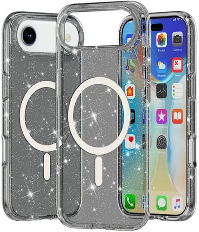 YPCd Glitter Hoesje met MagSafe voor Apple iPhone Air – Shockproof TPU Backcover – Verhoogde Randen – Transparant Zwart