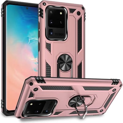 Ring Armor hoesje Geschikt voor Samsung Galaxy S20 Ultra - Rosé Goud - Draaibare standaard - Magneet - ZT Accessoires