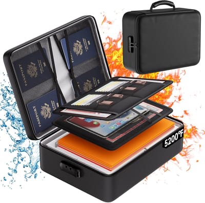 Brandwerende Documententas - Diverse Compartimenten - Documenten Opslag - Waterdicht - Afsluitbare Documentenbox - Brandveilig - voor Paspoorten, Certificaten, Bestanden - 36x27x10cm - Zwart