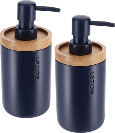 Tendance Zeeppompje 102 series - 2x - blauw - bamboe rand - PS - D7,5 x H17 cm - vrijstaand - zeepdispenser - 230 ml
