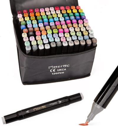 120 Alcohol Markers Set, Dubbele Punt met Penseel & Fijne Punt voor Handlettering en Schetsen, Snel drogende Inkt, Inclusief 1 Blender – Voor Volwassenen en Kunstenaars